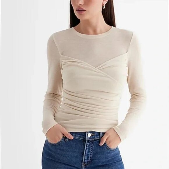 Express Tops - Express Fitted Light Weight Crew Neck Wrap Front Tee Top M